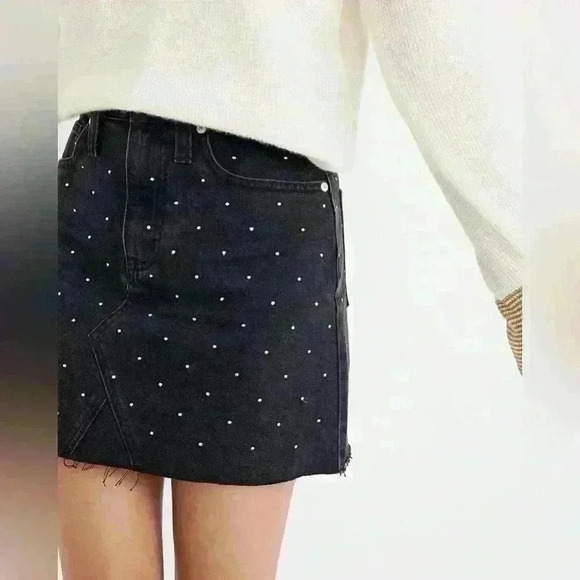 Madewell Rigid Denim A-Line Mini Skirt: Metallic Dots Edition Size 25 - Picture 3 of 15